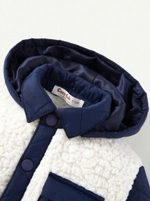 男孩雙色連帽毛絨面板連帽絨毛外套馬甲 - 寶藍色 - 查看 7