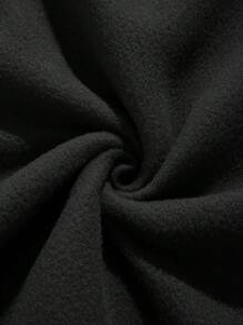 SHEIN EZwear 標語圖案袋鼠口袋抽繩加絨內裏連帽衫 - 黑色 - 查看 5