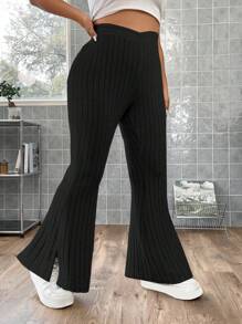 Flirla Plus Split Hem Flare Leg Pants Fall Cloth For Women - Black - View 5
