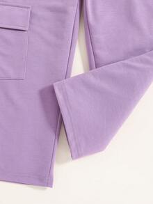 SHEIN 女大童側翻蓋口袋工裝褲 - 紫色 - 查看 4