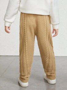 SHEIN 男小童休閒針織羅紋袖口運動褲在素色卡其色,濃烈香調和多用途,合適的適用於秋天和冬天