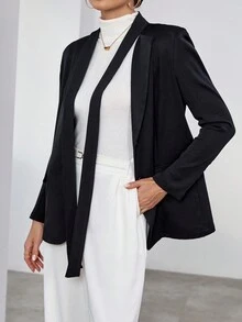 SHEIN Essnce 素色繫帶領紐扣開襟西裝外套 - 黑色 - 查看 3