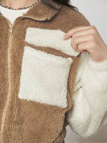 Thiếu niên cô gái Khối màu Túi có nắp Thả vai Áo Teddy Jackets - Nhiều màu - Xem 4