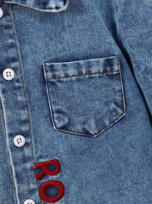 Young Boy Embroidery Letter Pattern Denim Shirt & Jeans Without Tee - Light Wash - View 8