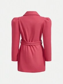 SHEIN Tween Girl 1pc Puff Sleeve Belted Overcoat - Pink - View 2