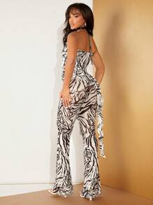 Hauture Conjunto de dos piezas con top de volantes y pantalones con estampado de cebra - Multicolor - Ver 2