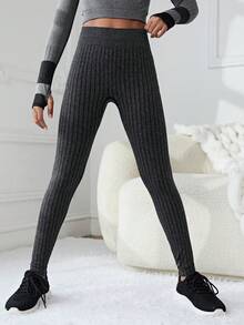 SHEIN Tween Girl Ribbed Knit Tummy Control Sports Leggings - Multicolor - View 4