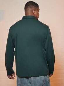 Manfinity Homme Men Plus Letter Graphic Polo Shirt - Dark Green - View 2