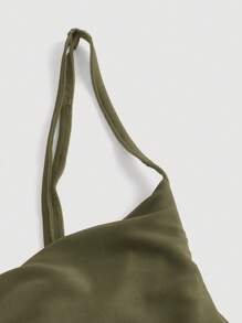 SHEIN MOD Crisscross Backless Swing Collar Ruffle Trim Mermaid Hem Green Cami Dress - Army Green - View 3