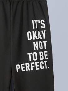 SHEIN Tween Boy Slogan Graphic Pullover & Sweatpants & Bag - Black - View 5