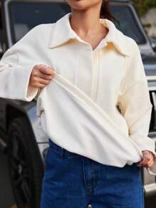 EURMUSE Solid Drop Shoulder Sweatshirt - White - View 5