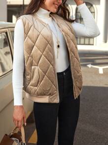 SHEIN LUNE Zip Up Quilted Vest Coat