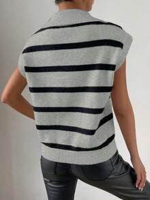 SHEIN Frenchy 條紋圖案蝙蝠袖毛衣背心 - 淺灰色 - 查看 2
