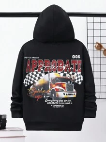 SHEIN Tween Boy Car & Slogan Graphic Sweatshirt - Black - View 1