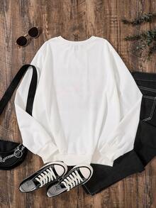 SHEIN Unity Slogan & Figure Graphic Drop Shoulder Sweatshirt - White - View 2
