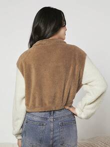 Thiếu niên cô gái Khối màu Túi có nắp Thả vai Áo Teddy Jackets - Nhiều màu - Xem 2