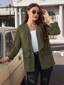 SHEIN LUNE Waterfall Collar Open Front Coat - Army Green - View 5