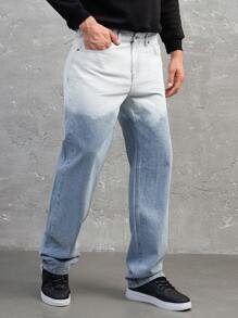 RueChic Men Two Tone Straight Leg Jeans - Blue - View 3