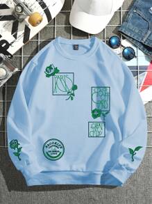 Manfinity LEGND Men Floral & Letter Graphic Drop Shoulder Sweatshirt - Blue - View 1