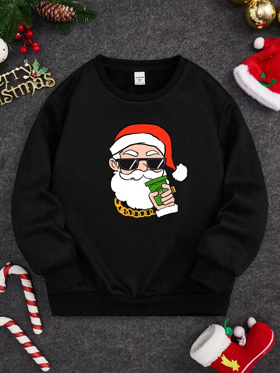 男大童1入組聖誕圖案加絨內裏紙巾適用於聖誕 - 黑色 - 查看 1