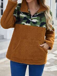 EMERY ROSE 迷彩印花袋鼠口袋毛茸茸運動衫 - 彩色 - 查看 1