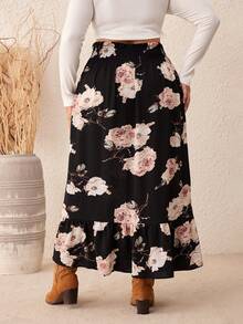 SHEIN VCAY Talla grande Falda con estampado floral bajo con fruncido - Multicolor - Ver 2