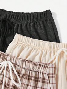 SHEIN 3入組字母圖案前打結格紋印花短褲 - 彩色 - 查看 4