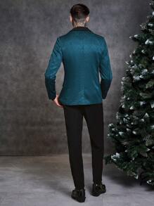 SHEIN 男士滿版印花青果領西裝外套&西裝褲套裝 - 藍色 - 查看 2