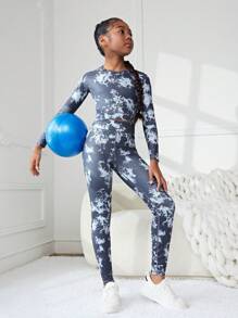 SHEIN Tween Girl Tie Dye Sports Tee & Leggings - Multicolor - View 1