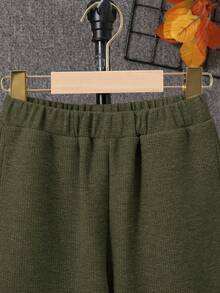 SHEIN 休閒撞色 字母男童（大）兩件套 - 墨綠色 - 查看 11