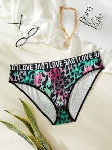 Plus Leopard Contrast Letter Tape Panty - Multicolor - View 1