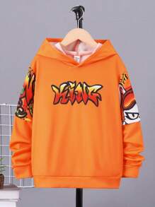 SHEIN Leap Crew Tween Boy Cartoon Graphic Sweatshirt - Orange - View 2