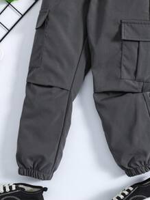 SHEIN 男童休闲宽松舒适长裤，工装风格适合上学、户外活动、运动、登山，4-7 岁 - 灰色 - 查看 5