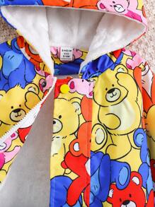 Baby Boy Cartoon Graphic Teddy Lined Hooded Coat - Multicolor - View 5