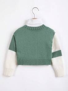 SHEIN 女小童蘑菇圖案撞色開襟衫不帶T恤 - 彩色 - 查看 2