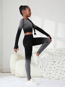 SHEIN Tween Girl Ombre Print Tummy Control Sports Tee & Leggings