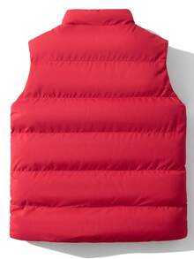 Men Plus Zip Up Puffer Vest Coat - Red - View 2