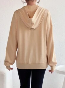 SHEIN Maternity Half Button Drop Shoulder Sweatshirt, For Winter - Khaki - View 2