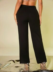 SHEIN SXY Pantalon De Costume Unicolore Taille Haute - Noir - Voir 2