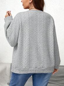 SHEIN LUNE Plus Solid Textured Sweatshirt - Grey - View 4