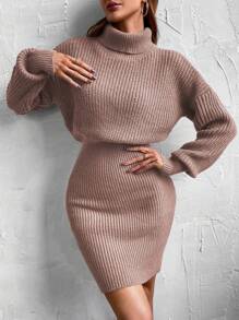 EMERY ROSE 休閒純色女士毛衣連衣裙 - 乾枯玫瑰色 - 查看 1