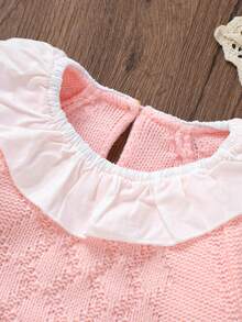 Baby Girl Ruffle Trim Raglan Sleeve Knit Bodysuit - Pink - View 5