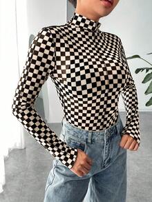 SHEIN EZwear In Kiểm tra Cổ giả Áo - Nhiều màu - Xem 4