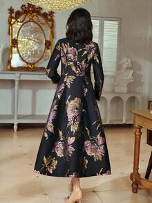 Floral Print Single Breasted Coat - Black - View 2