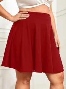 Flirla Plus High Waist Flare Hem Skirt - Red - View 3