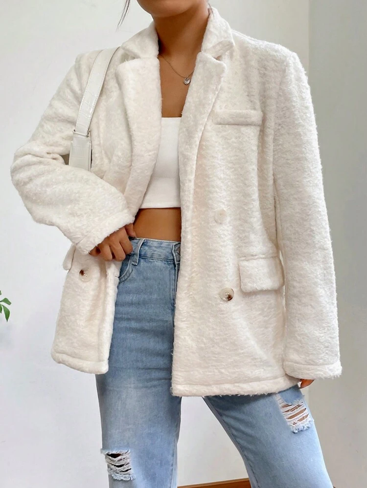 Lapel Neck Double Breasted Flap Detail Blazer