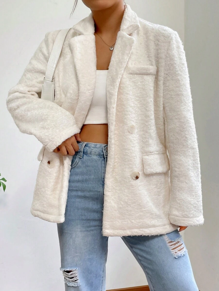 SHEIN EZwear Cổ áo Đôi ngực Chi tiết về Flap Áo vest - trắng - Xem 1