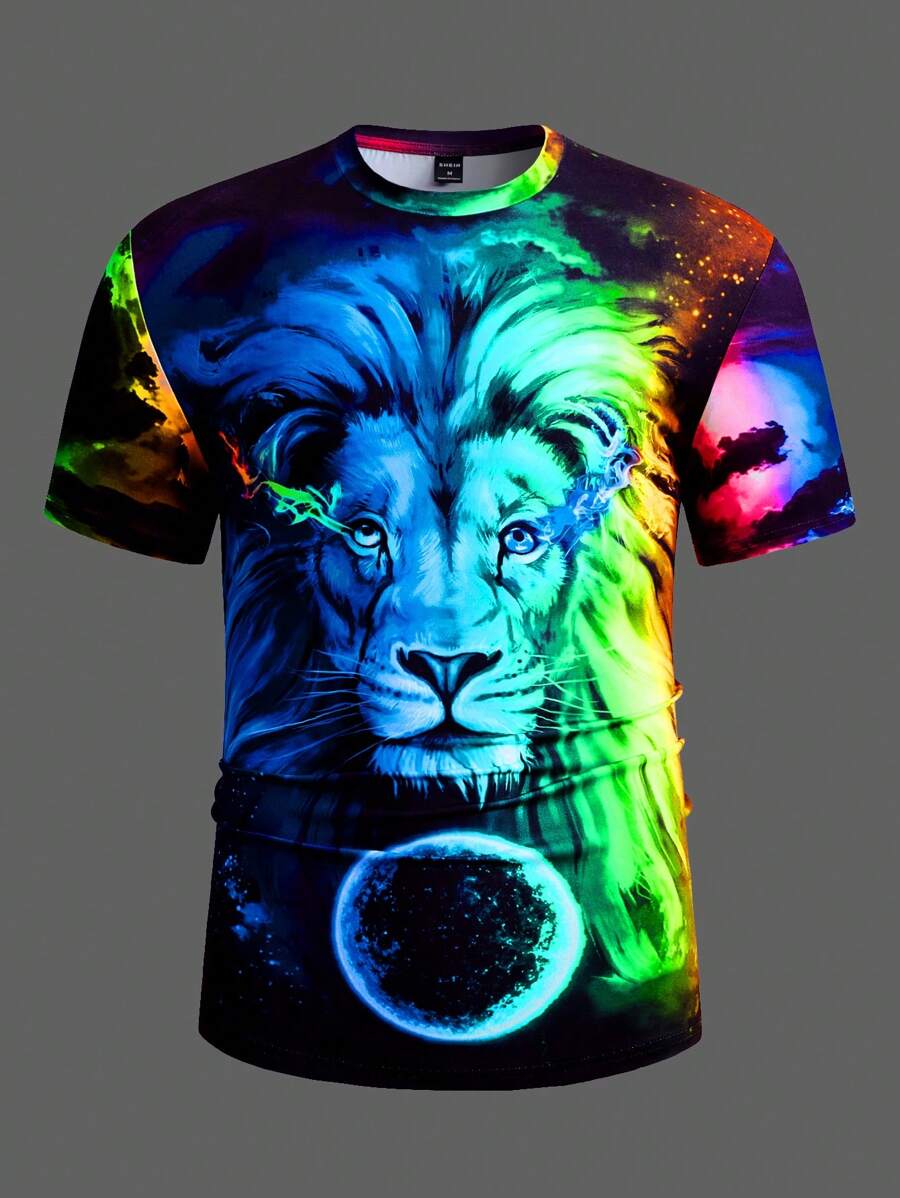 GENTILAND 男士3D獅子印花T恤 - 綠色 - 查看 1