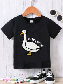 Young Boy Cartoon & Letter Graphic Tee - Black - View 1