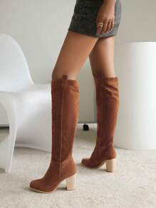 Stylish Outdoor Warmth And Leisure Slip-On Shaft Chunky Heel High-Heeled Women's Large-Size Fashion Boots